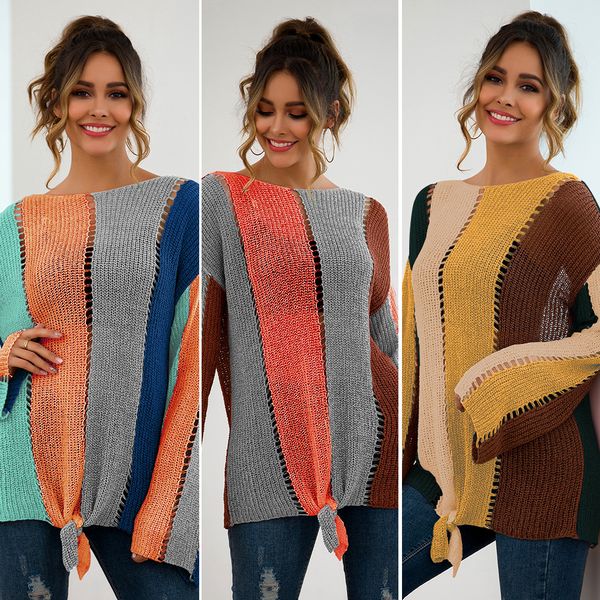 

fall winter women new amazon explosions spot long sleeve color matching loose factory sweaters, White;black