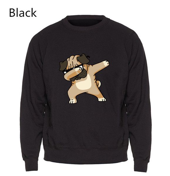 

brand design dabbing pug sweatshirt men print funny hoodie kpop hip hop crewneck sweatshirts winter autumn graphics hoodies, Black