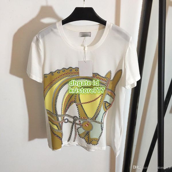 

2019 women summer t-shirt with geometric horse tee letter print crew neck t-shirt short sleeve female short tee s-xl, White