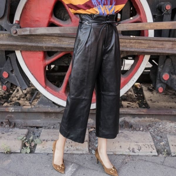 

2018 new fashion real sheep leather pants bp46, Black;white