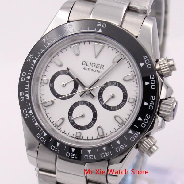 

bliger 39mm automatic mechanical men watch stainless steel bracelet auto date and weekday sport waterproof wristwatch men, Slivery;brown