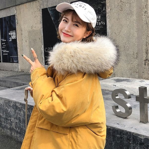 

cotton-padded jacket 2019 winter clothes easy long fund back season down cotton woman ins bread serve loose coat tide, Tan;black