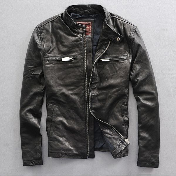 

classic genuine leather jacket men super soft sheepskin short slim fit wind jacket black limited edition men's leather coat thin