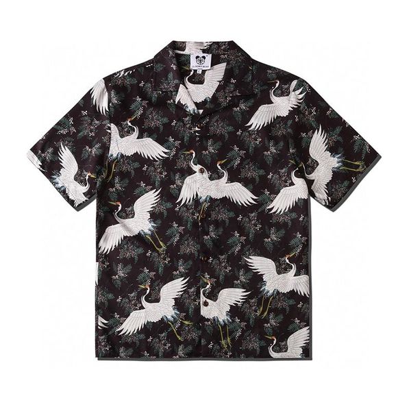 

europe spring summer women men fantasy chinese eastern style crane allover print short sleeve shirt cool artistic hip hop shirt designer tee, White;black