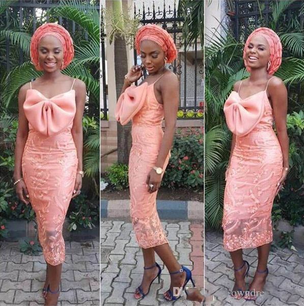 

arabic mermaid evening dress dubai aso ebi prom gowns zipper back tea length with big bow lace custom made formal evening dresses, Black;red