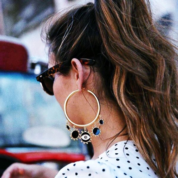 

hyperbole punk hoop earrings for women fashion temperament gold color enamel evil eye earrings bijoux femme, Golden;silver