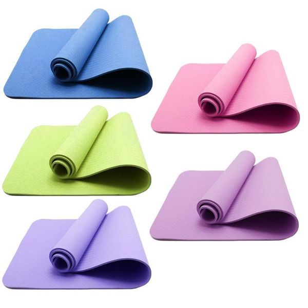 

durable yoga mats solid color easy to carry gym home fitness tasteless yoga pads tpe non-slip elastic pilates cushions mats
