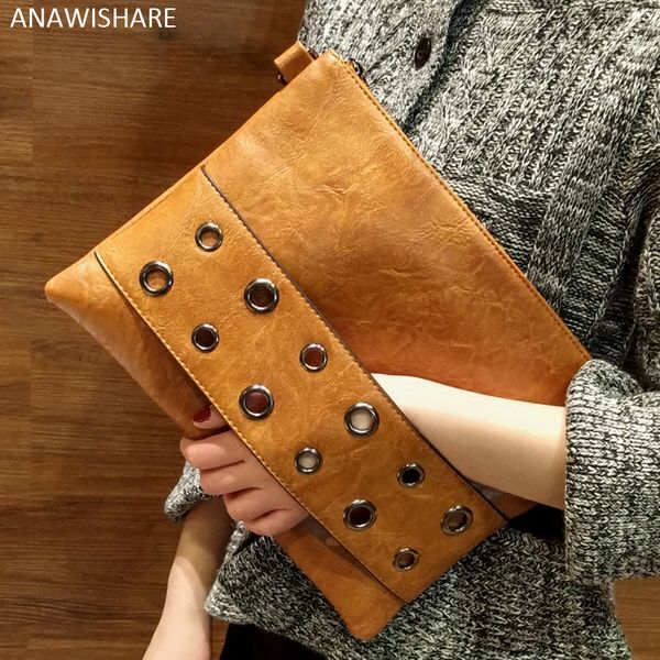 

anawishare women day clutches bags rivet crossbody bags for women messenger leather shoulder handbags