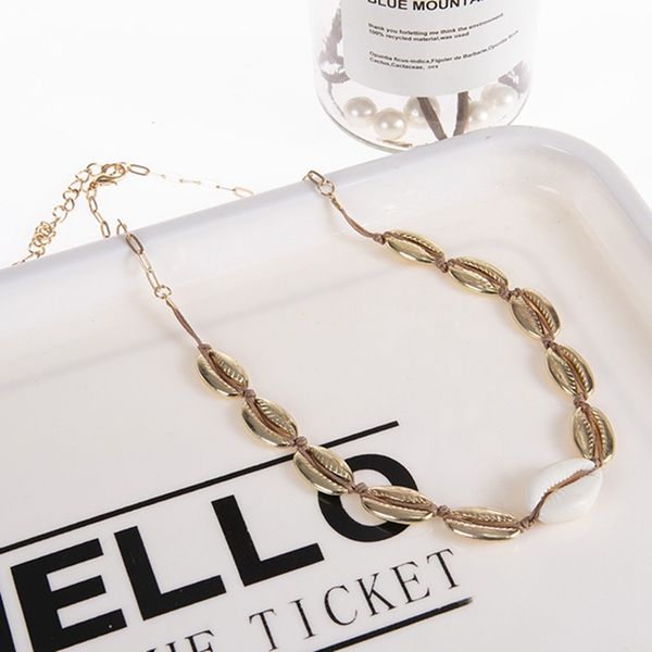 

boho natural cowrie shell necklace for women metal simple bohemian seashell necklace statement choker jewelry, Silver