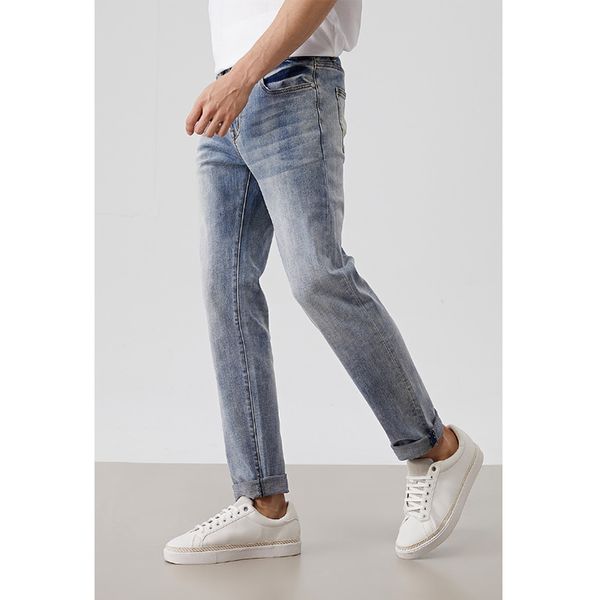 

men jeans modis cotton & linen do old edge grinding prewashed male casual denim pants, Blue