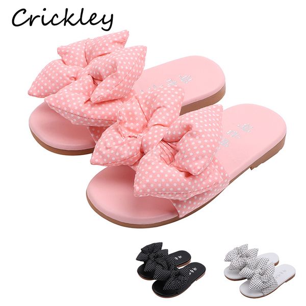 

summer kids girls slippers lovely speckle big bow slippers for children girls princess fashion soft non slip single, Black;grey