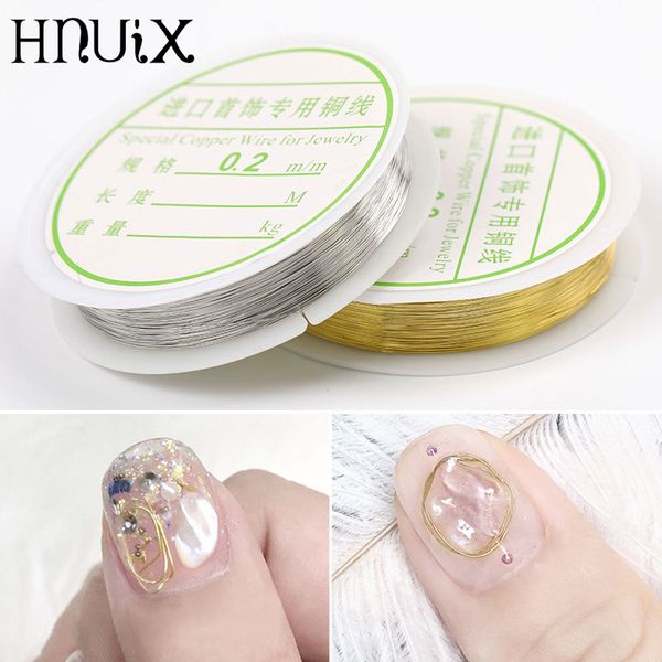 

hnuix 1 roll of copper wire nail art decoration diy charm line design 3d tips gold silver rhinestone jewelry manicure supplies, Silver;gold