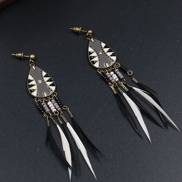 

cpop настраиваемый богемия перо кисточкой серьги для женщин ручной работы супер легкий природа перо бахромой долго падение серьги поставки п, Silver