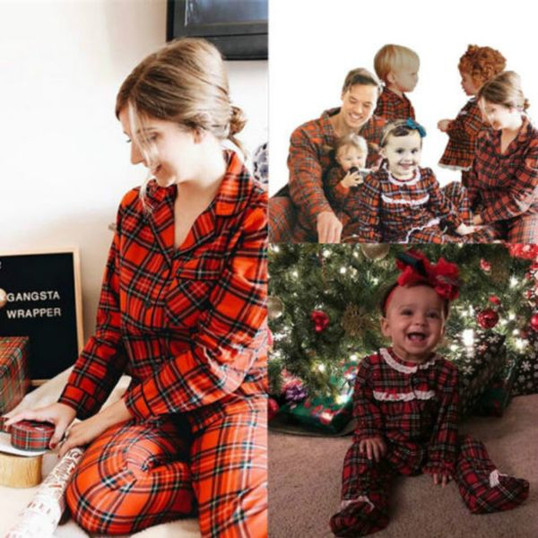

family matching christmas pajamas set grid mum/dad/baby/kid sleepwear nightwear, Blue