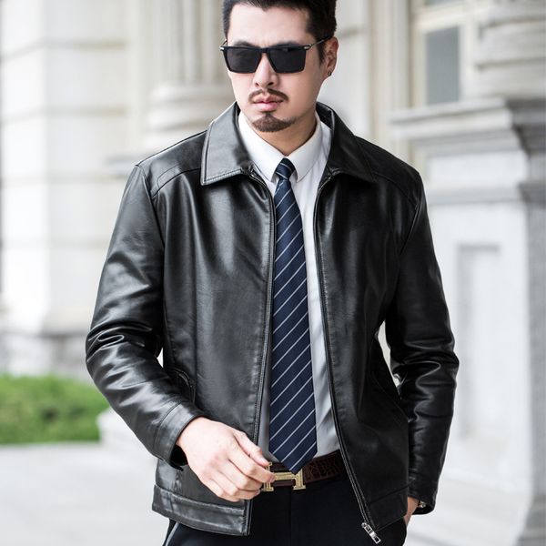 

warm men's coat autumn and winter new leather men's suit collar thickened plush leather jacket handsome casual wear 2020, Black
