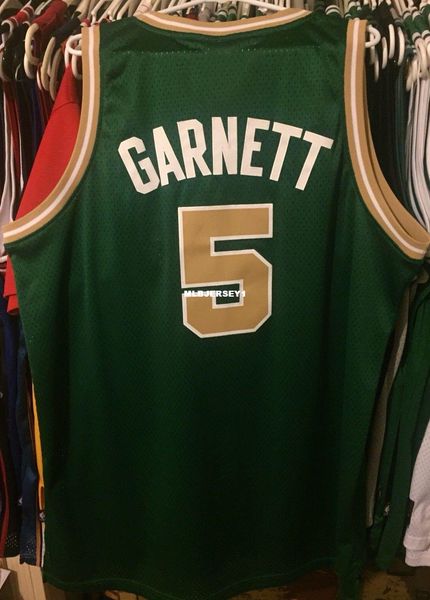 

wholesale kevin garnett #5 st patrick's day jersey men xxl pierce bird t-shirt vest stitched basketball jerseys ncaa, Black;blue
