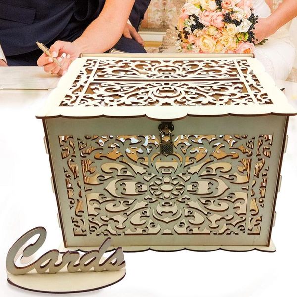 

diy деревянного hollowed свадебных открыток box нежные декоративные легкие подарки чемодан стороны фестиваль поставка