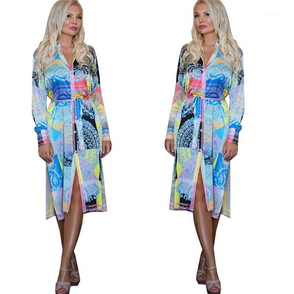 

floral printed dresses slim casual stand collar dresses long sleeve sashes womens sundress summer womens designer, Black;gray