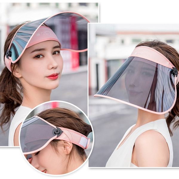 

wide brim hats 2021 women's anti-uv visor cap beach adjustable sun protection hat solid pattern type, Blue;gray