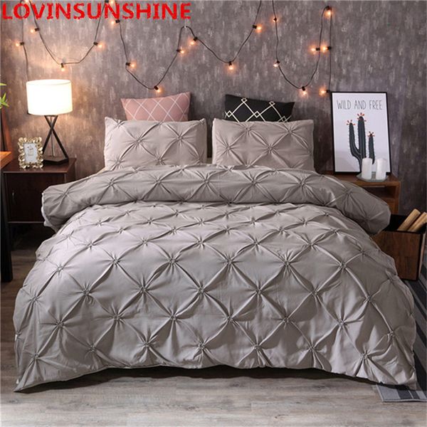 2020 Lovinsunshine Pure Grey Bedding Set Pinch Pleat Duvet Cover