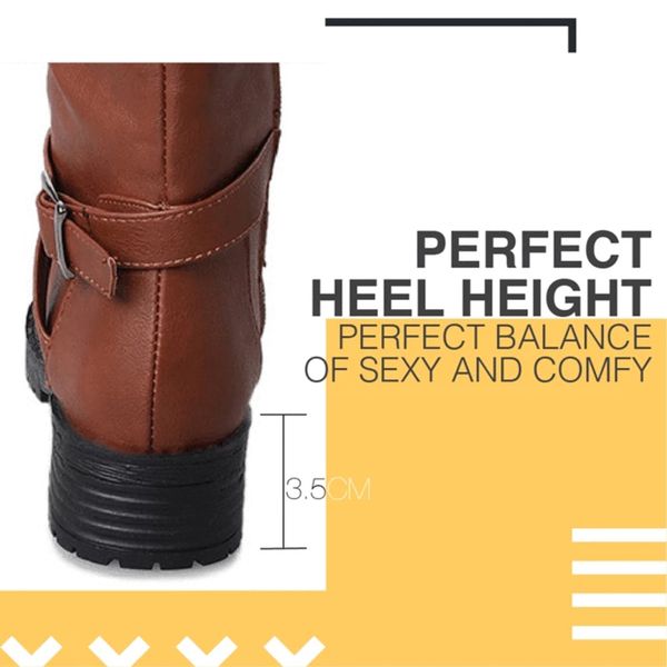 

cowgirl knee-high riding boots women pu leather low heel warm coldproof booties h66, Black