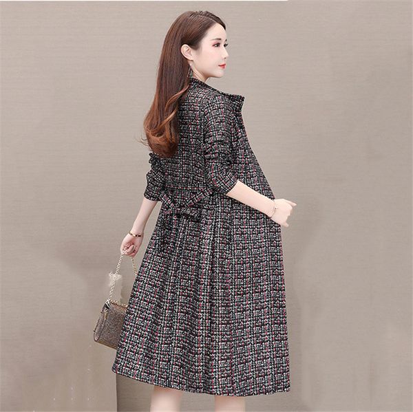 

5 6xl 2019 women's windbreaker spring autumn coat new korean slim tie large size plaid long trench coats female overcoats xa128, Tan;black