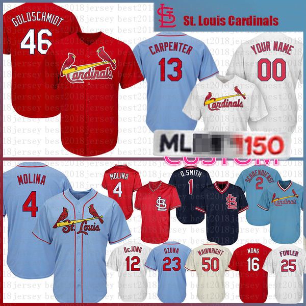 

46 paul goldschmidt baseball jersey 1 ozzie smith 4 yadier molina 25 dexter fowler jerseys majestic cool base mens, Blue;black