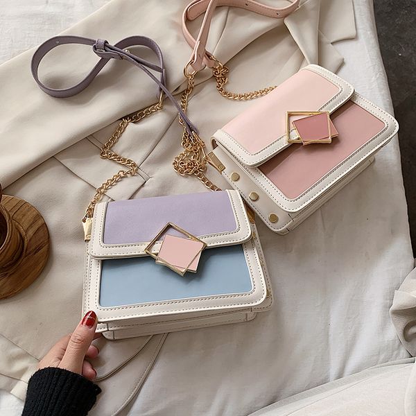 

bag for women 2020 new messenger bag women's fashion color shoulder simple joker texture chain square