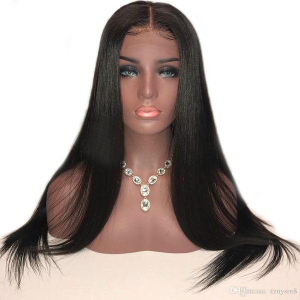

silky straight lace front hair wigs with baby hair natural hairline bleached knot peruvian remy hair+wig net mujh, Black