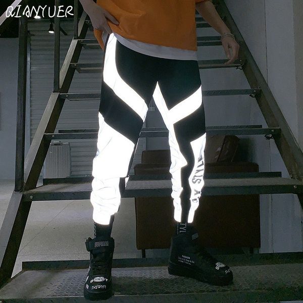 

large size striped reflective pants men's 2019 hip-hop casual tooling sports pants trousers men's street fashion men's trouse, Black