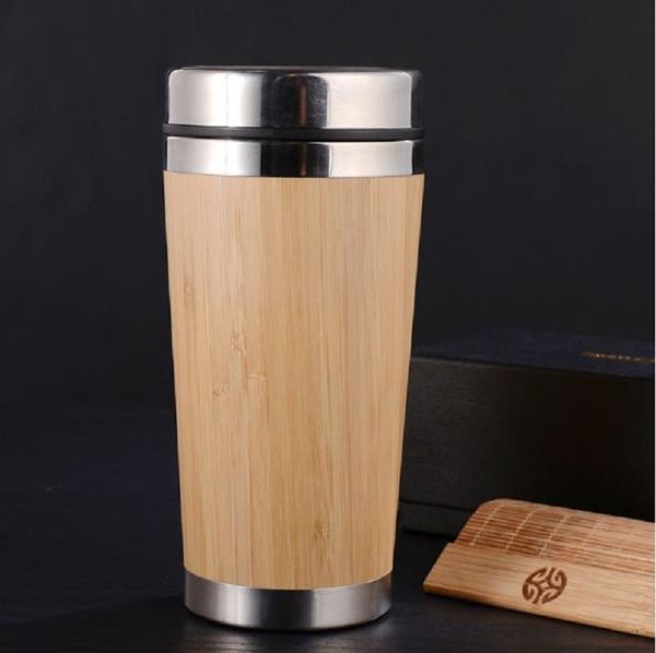 

15 унций resuable экологию кубок bamboo regular массажер из нержавеющей стали liner кружки изолированный вакуумные бутылки воды для кофе, ча