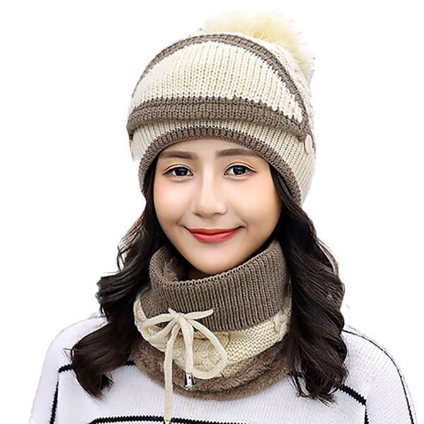 

women men winter earmuffs knit hat mask scarf hairball warm cap 0925l, Blue;gray