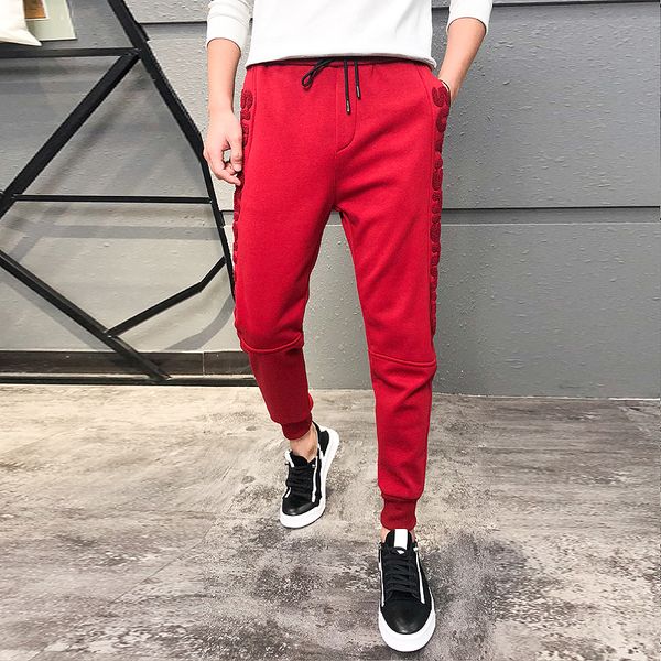 

autumn winter soft thick sweatpants men fashion side letter mens casual pants all match slim fit men's joggers trousers 36-28, Black