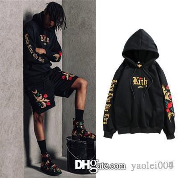 

men's brand sweater europe and america hip-hop style embroidery white gold rose hooded jacket super cost-effective discount price, Black