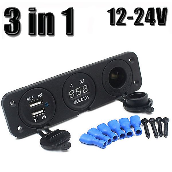 

dc 12v car electronics cigarette lighter usb socket splitter motor car dc digital voltmeter 3 hole panel power socket/dual usb