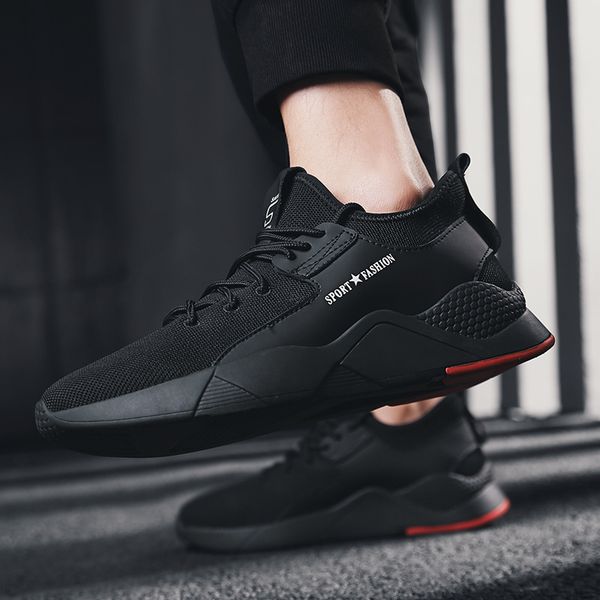 

summer shoes men lace-up non-slip shoes men sneakers comfortable mesh casual lightweight 2020 new big size 46, Black