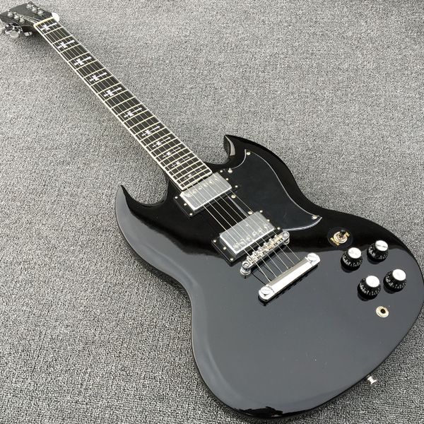 2023 chitarra elettrica nera calda con ebano tastiera croce intarsio 22 tasti hardware personalizzato