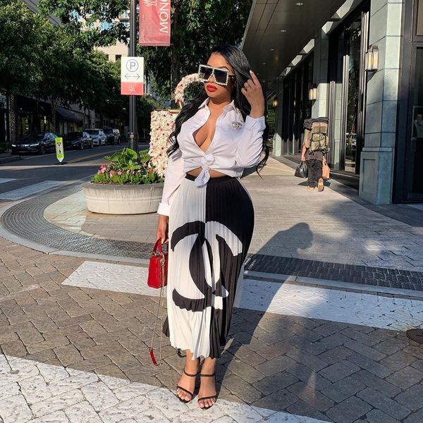 

Женская Летняя Дизайнер Длинные Юбки Цветочный Принт Черный Белый Мода Стиль Жен