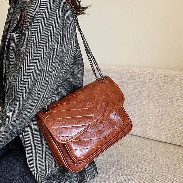 

vintage solid color leather crossbody bags for women fashion small flap bags shoulder messenger bag ladies travel chain handbag