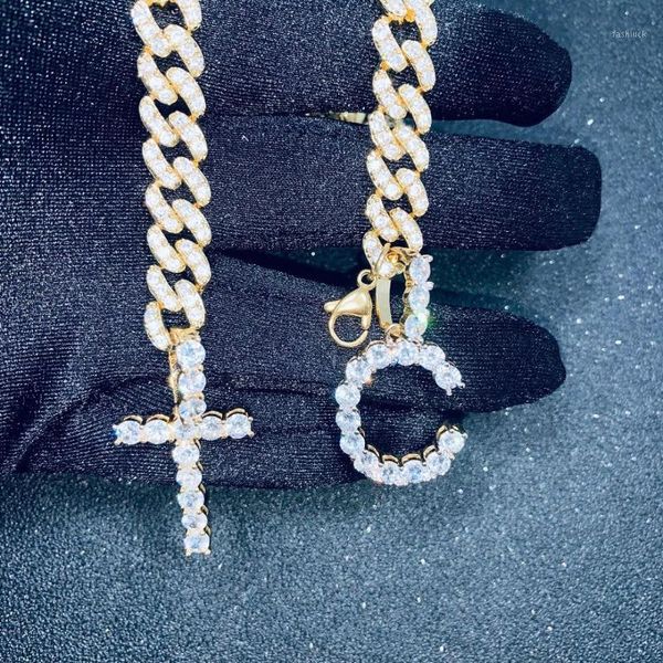 

cuban chain couples cross c letter pendant necklace zircon bracelet simple hip hop necklace for men and women1, Silver