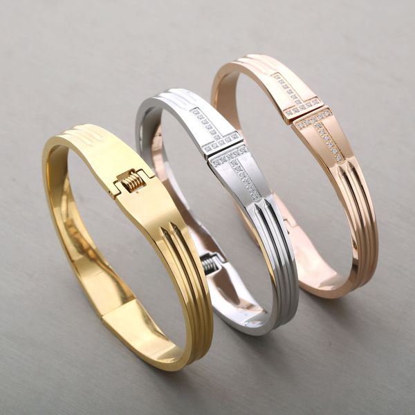 

titanium steel jewelry wholesale double t bracelet diamond design t word bracelets titanium steel lovers bracelet brand bracelet, Black
