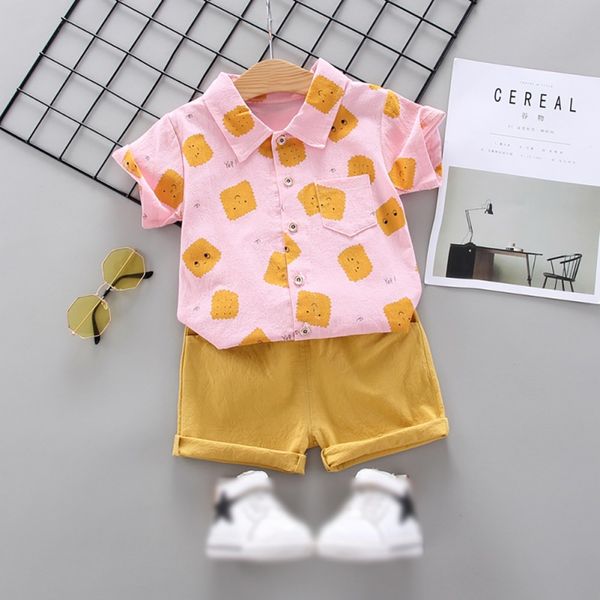 

clothing sets summer boys outfits baby biscuit cartoon printing short sleeve shirt +shorts two-piece suit, White