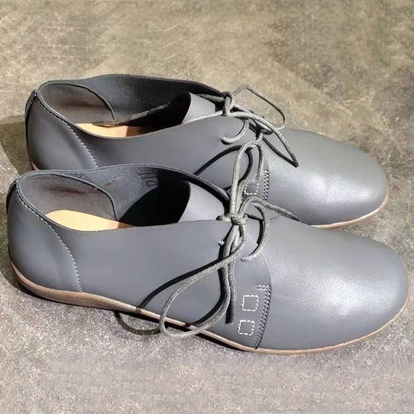

autumn shoes leather ballet flats shoes women 2019 casual comfortable loafers lace up flat woman plus size 35-43, Black