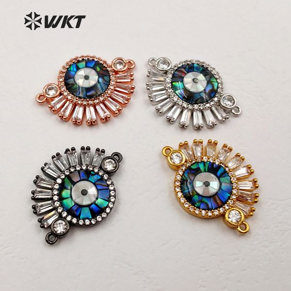 

mc252 wkt new coming cz pave crystal and natural ablalone shell decoration connector for fashion jewelry making connector, Silver