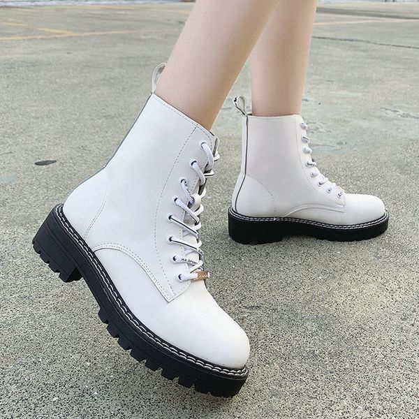 

plus size 35-52 nice new ankle rain boots women autumn locomotive shoes woman med heels young girls british campus style boot, Black