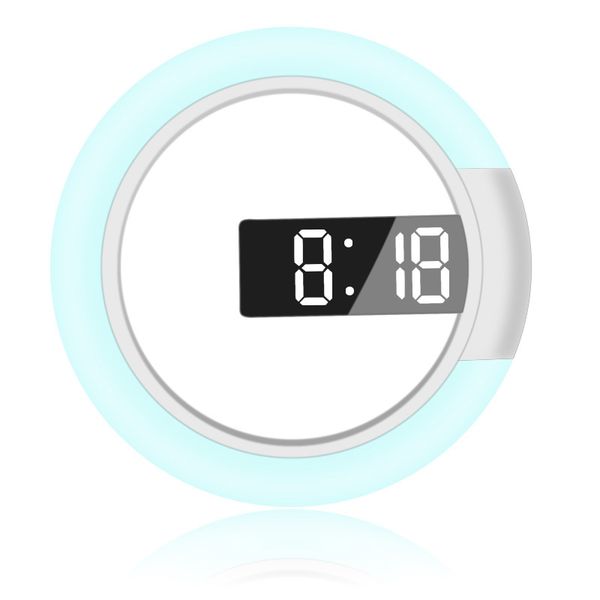 

12-inch round digital rgb led mirror wall clock wall temperature alarm european living room adjustable brightness fashion