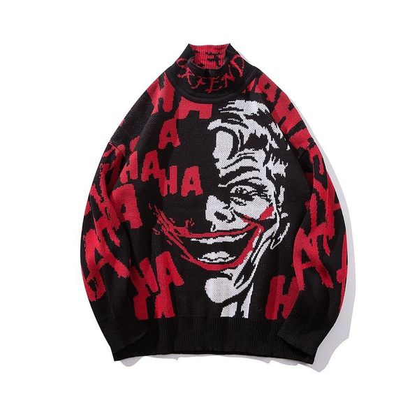 

2019 mens skull sweater streetwear pullover clown o-neck long sleeve fashion hip hop men autumn sweaters loose, White;black