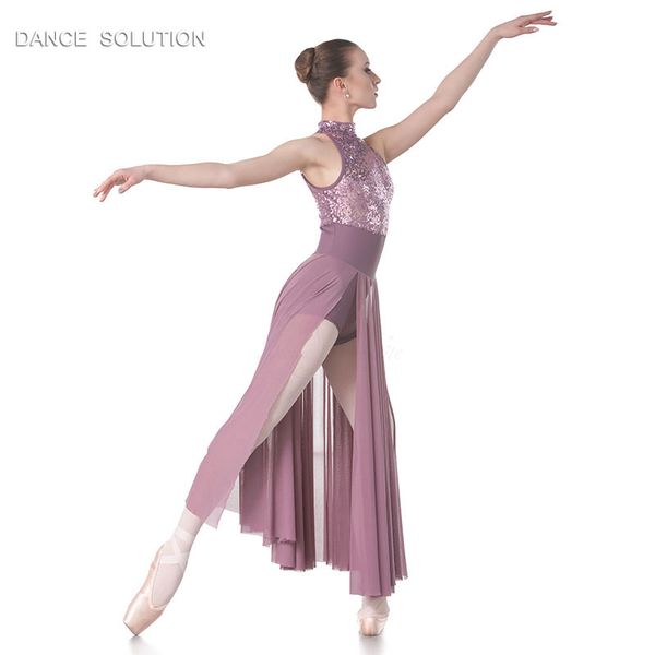 

women's ballet dance performance costume purple sequin lace lyrical and contemporary dress 18015a, Black;red