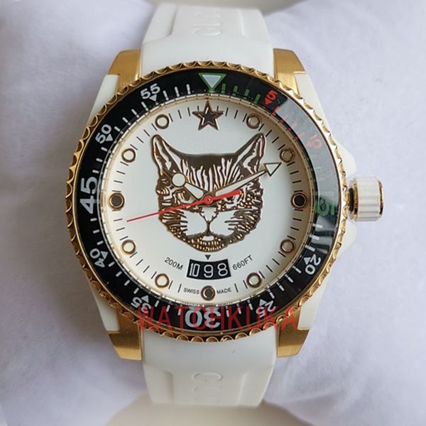 

2020 famous watches g-timeless mens watch snake tiger cat-face eta swiss quartz movement rubber strap luminous dive wristwatch, Slivery;brown