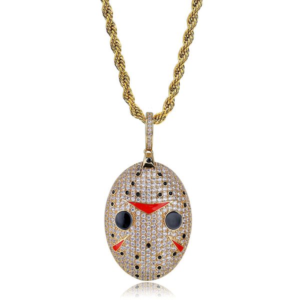 

europe and the united states chainsaw fright mask micro-inlaid zircon hip-hop exaggerated pendant tide brand necklace accessories hiphop, Silver